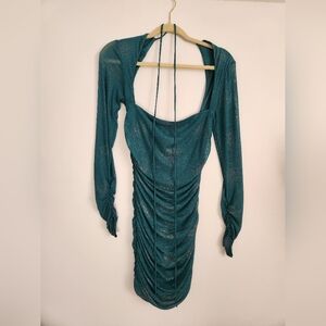 Sparkly green mini dress w/ long sleeves & tie detail | Lucy in the sky Size M